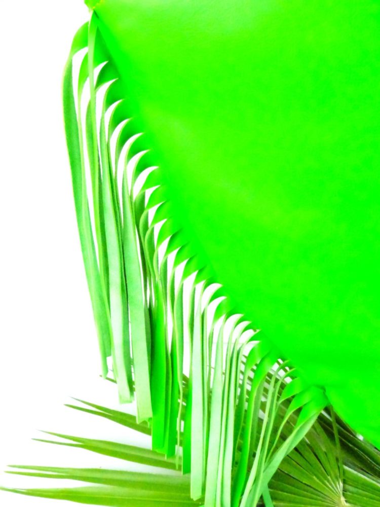 SAC TRAPEZ VERT POMME ET FRANGES PLUS CUIR DE POISSON SILLURE